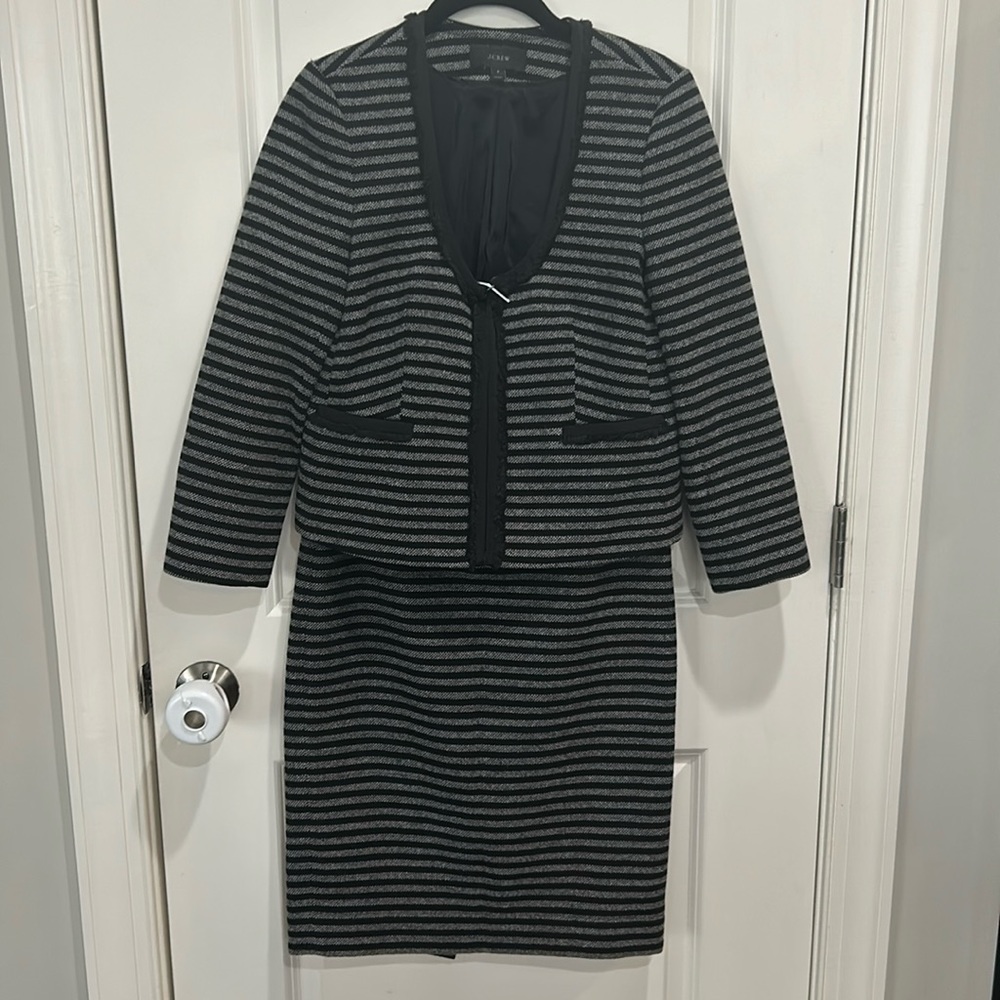 Jcrew Black & Gray Tweed Striped Wool Suit